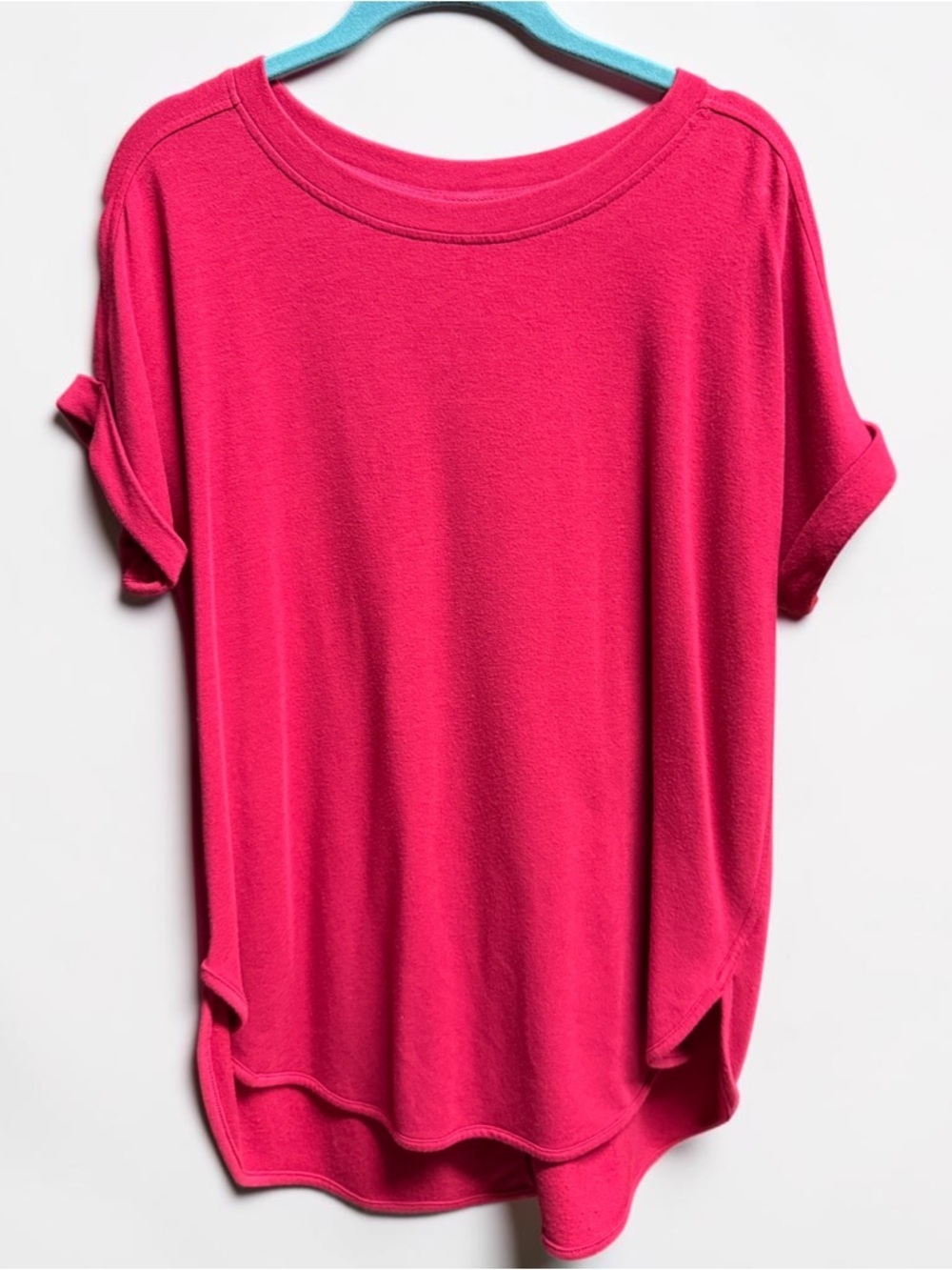 Cupio Pink Tunic Top XL Hi Low Short Sleeve Soft Knit Magenta Blouse